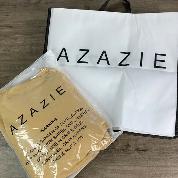 AZAZIE Women Gold Chiffon Tank Maxi Fit & Flare Prom Bridesmaid Dress Sz C Large - Picture 12 of 12